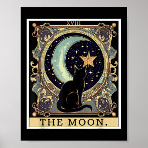 Póster La carta de tarot de la luna creciente gato negro