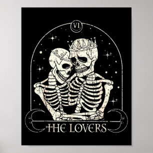 Póster La carta de tarot de los amantes esqueleto día de 