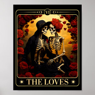 Póster La carta de tarot de los amantes esqueleto San Val