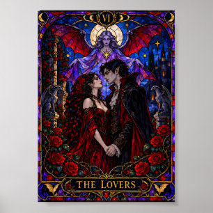Póster La Carta de Tarot de Los Amantes Vidrio Pintado Gó