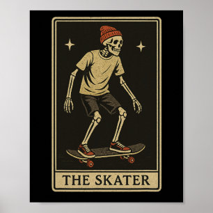 Póster La carta de tarot del patinador esqueleto punk roc