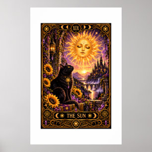 Póster La carta del Sol Tarot Gato Negro Tapiz Gótico