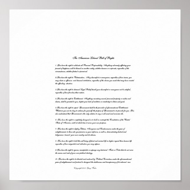 Póster La Carta Liberal de Derechos de los Estados Unidos (Frente)
