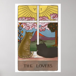 Póster La carta tarot del gato de los amantes