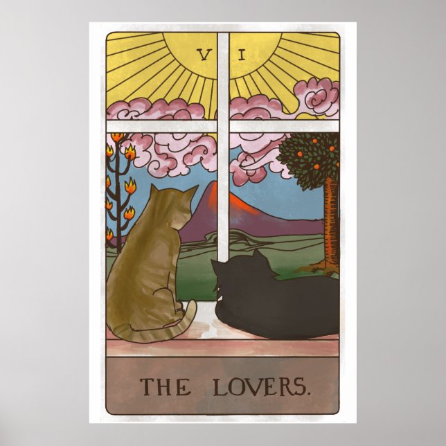 Póster La carta tarot del gato de los amantes (Frente)