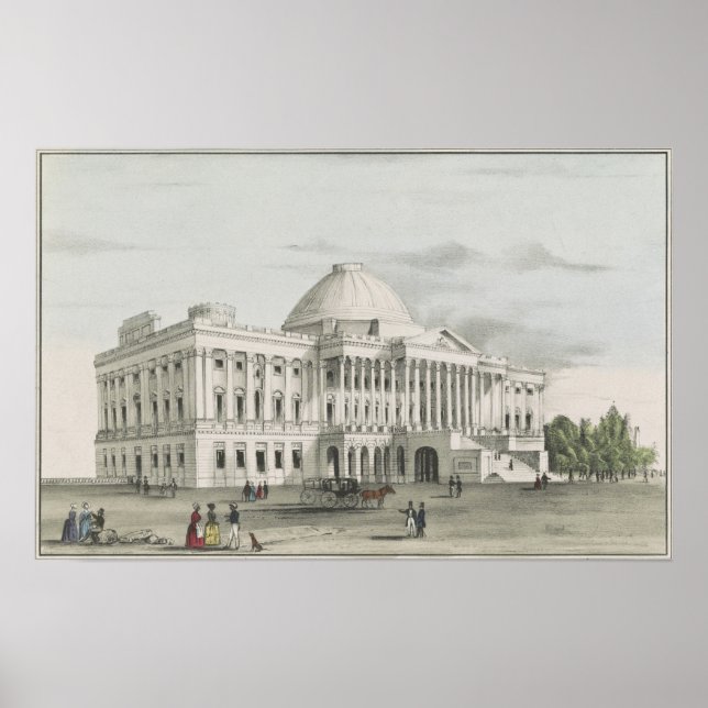 Póster La Casa Blanca, el Capitolio en la Litografía de W (Frente)