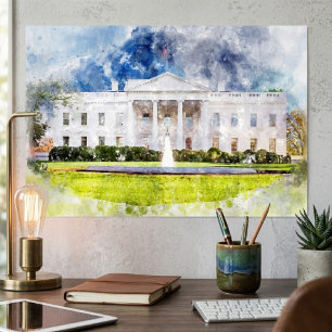 Póster La Casa Blanca en Washington DC Acuarela