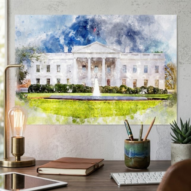 Póster La Casa Blanca en Washington DC Acuarela (The White House in Washington DC Watercolor. Poster)
