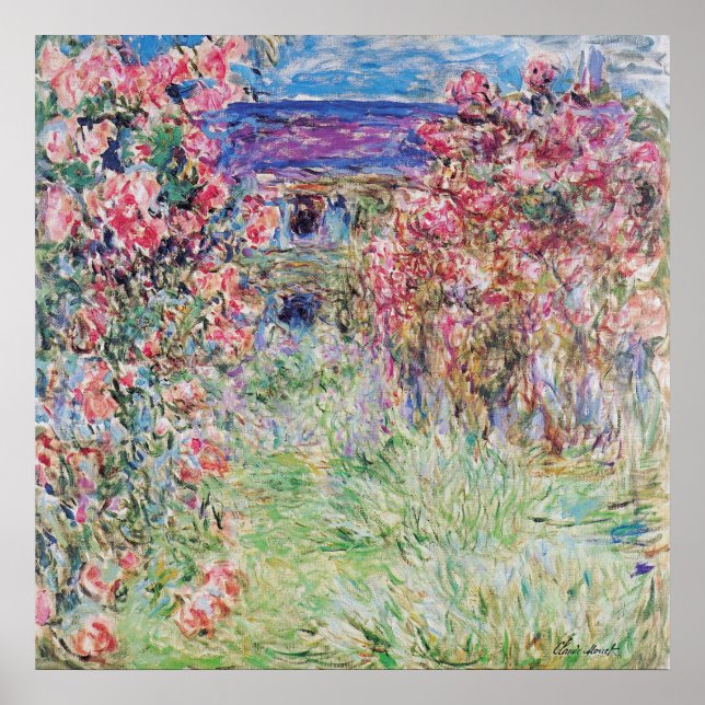 Póster La casa en el jardín rosa de Claude Monet, (Frente)