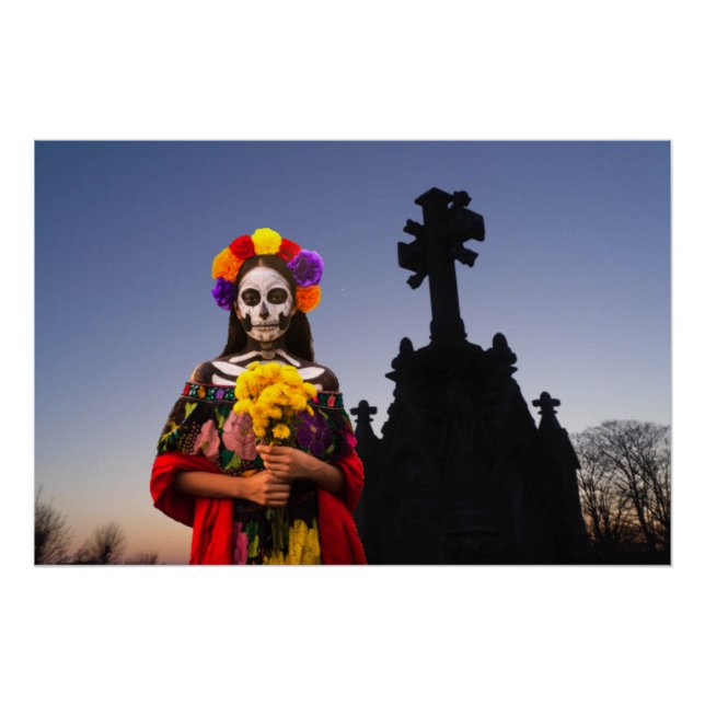 Póster La Catrina en el cementerio de Halloween (Anverso)