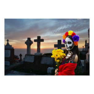 Póster La Catrina en el cementerio para Halloween