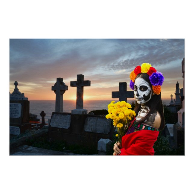 Póster La Catrina en el cementerio para Halloween (Anverso)