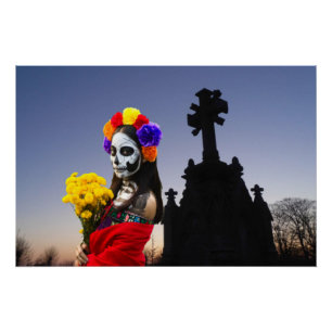 Póster La Catrina en el cementerio para Halloween