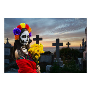 Póster La Catrina en el cementerio para Halloween