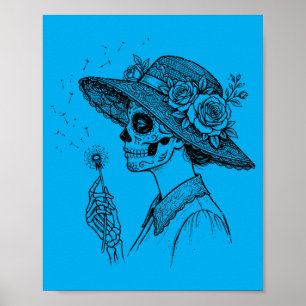Póster La Catrina Soplando Deseos Diente de León Azúcar C
