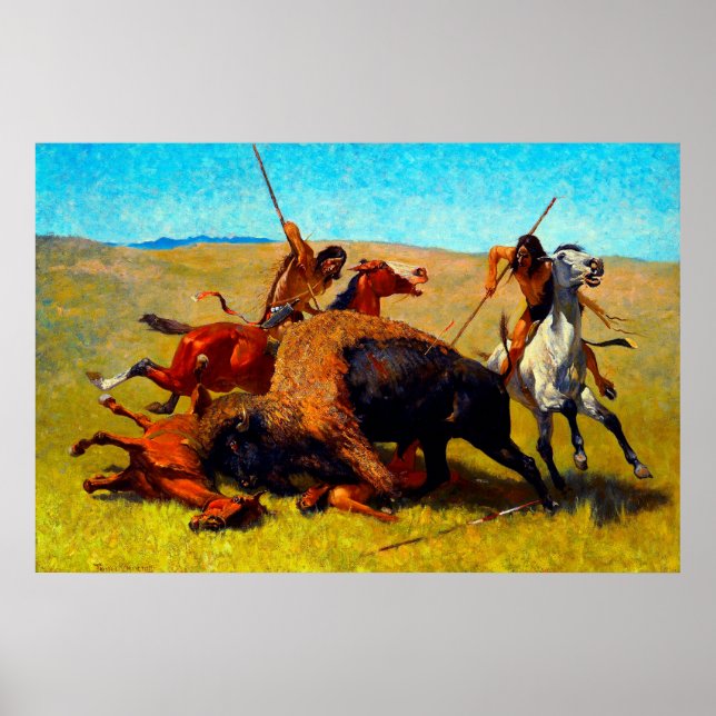 Póster La caza de búfalos Frederic Remington 1890 (Frente)