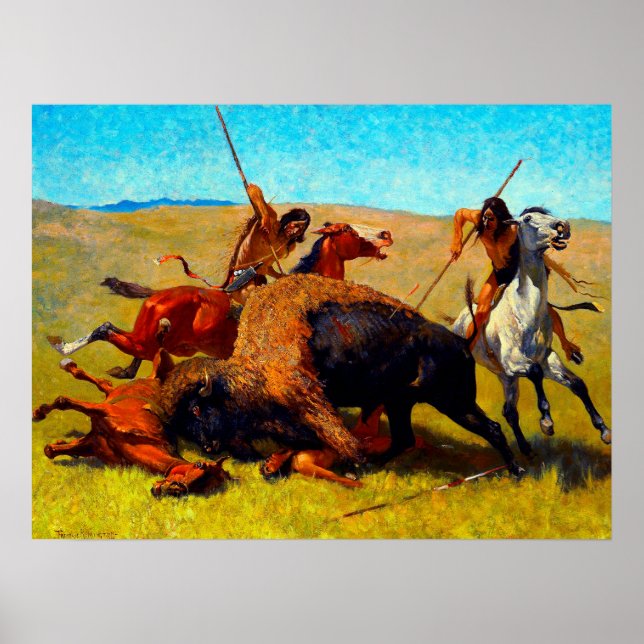 Póster La caza de búfalos Frederic Remington 1890 (Frente)