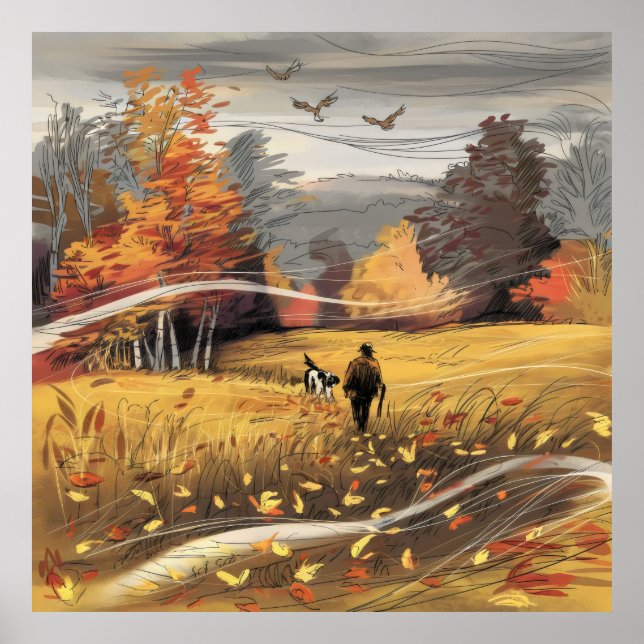 Póster La caza de faisanes rurales naturaleza otoñal (Frente)