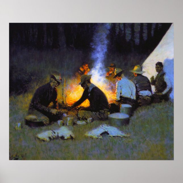 Póster La cena de los cazadores Frederic Remington (Frente)
