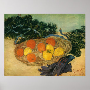 Póster La cesta de frutas y guantes de Vincent van Gogh 1