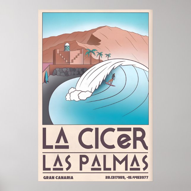 Póster La Cicer Surfing Print Retro Beach Scene (Las (Frente)