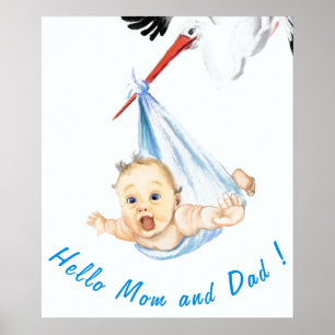 Póster La cigüeña lleva a un bebé Poster Pintando Diverti