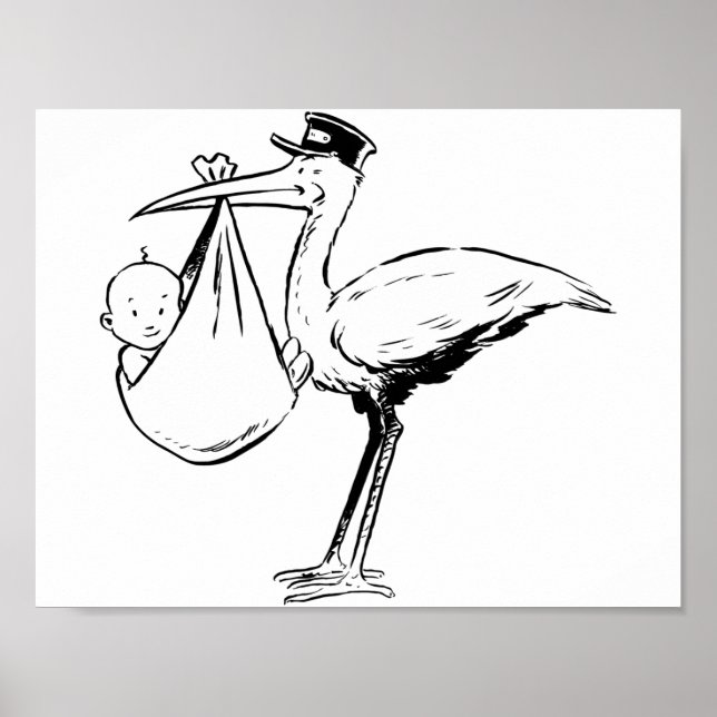 Póster La cigüeña sostiene a un Poster bebé (Frente)