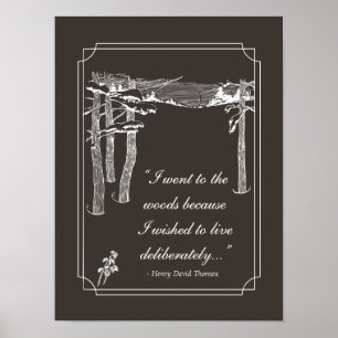 Póster La cita de Walden, "vive deliberadamente" (la