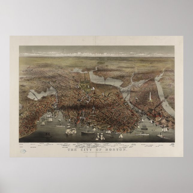 Póster La ciudad de Boston por Parsons y Atwater 1873 (Frente)