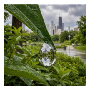 Póster La ciudad de Chicago reflejada en una gota de lluv
