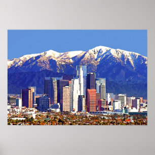 Póster La ciudad de Los Ángeles y la montaña San Gabriel
