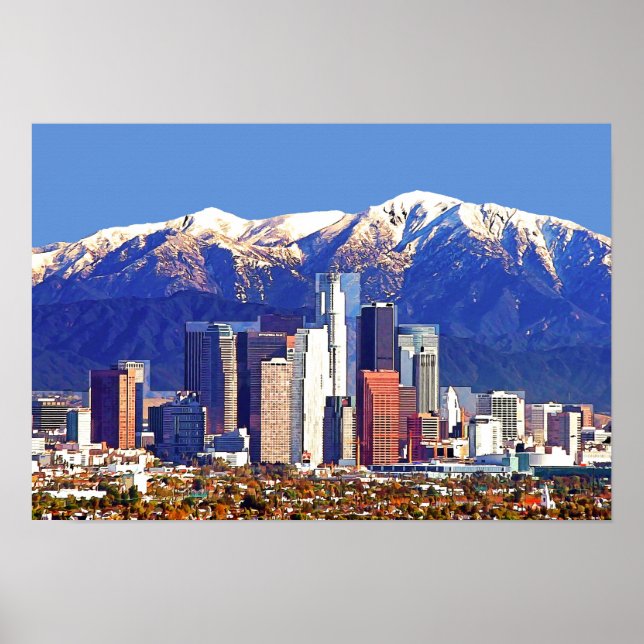 Póster La ciudad de Los Ángeles y la montaña San Gabriel (Frente)