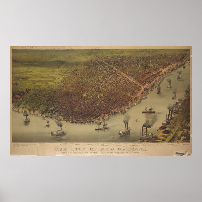 Póster La ciudad de Nueva Orleans Louisiana de 1885 (Frente)