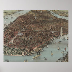Póster La ciudad de Nueva York 1883 (Litografía de colo