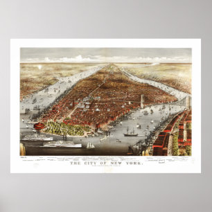 Póster La ciudad de Nueva York por Currier e Ives (1876)