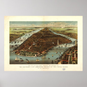 Póster La ciudad de Nueva York por Currier e Ives (1883)