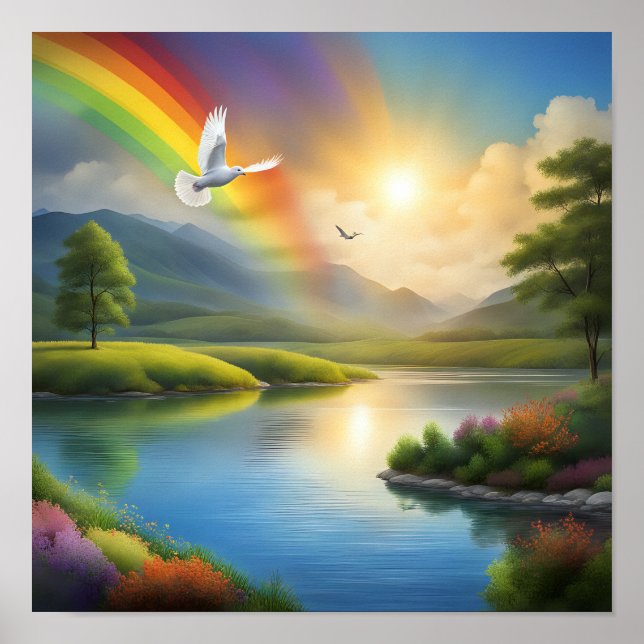 Póster La cocina sobrevolando un paisaje sereno (Frente)