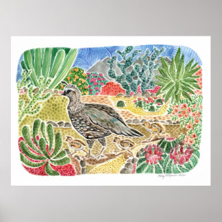 Póster La codorniz del desierto con el paisaje colorido d