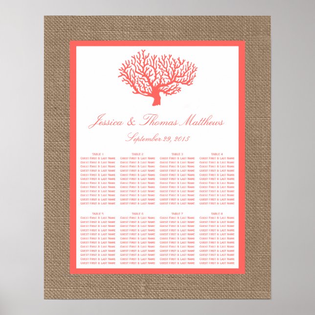 Póster La Colección De Bodas De Coral En Burlap Boho Beac (Frente)