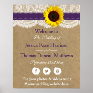 Póster La colección de Bodas de girasol Kraft rústico