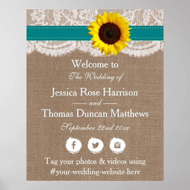Póster La Colección de Bodas de Girasoles Rústicos - Turq (Frente)