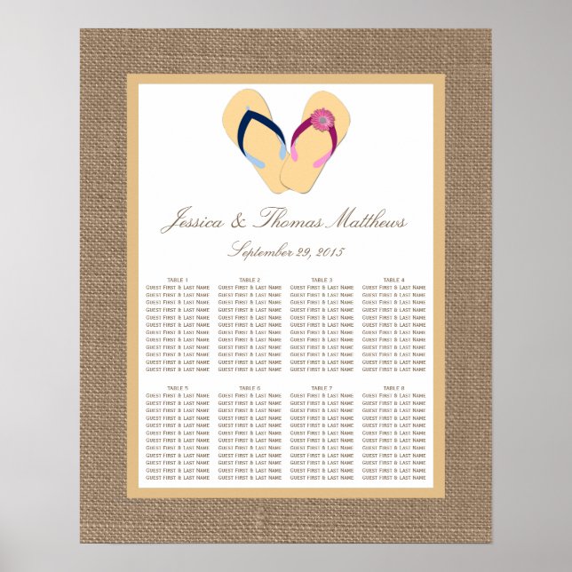 Póster La colección de Bodas Flip-Flop Sand Beach Burlap (Frente)