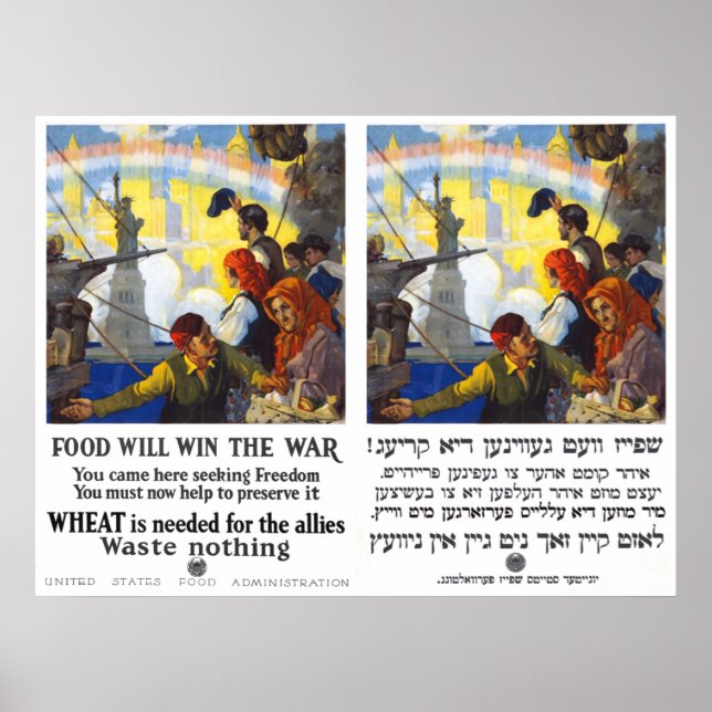 Póster La Comida Ganará La Guerra - Eng & Yiddish - 1917 (Frente)