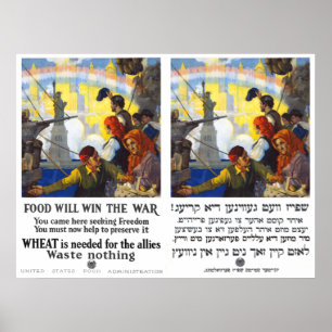 Póster La comida ganará la guerra - inglesa y Yiddish -