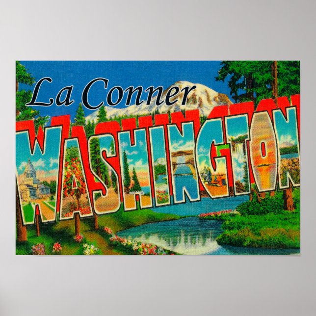 Póster La Conner, Washington - Grandes Escenas de letras (Frente)