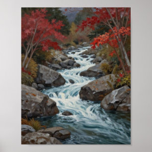 Póster La Corriente Carmesí: Un Arroyo Otoñal en Cascada