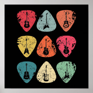 Póster La cosecha retro de Púa de guitarra para los guit