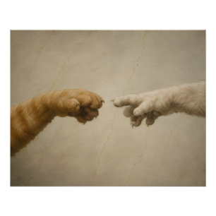 Póster La Creación de Adam Gatos Arte de Parodia del Rena