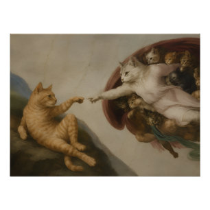 Póster La Creación de Adam Gatos Arte de Parodia del Rena