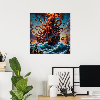 Póster La criatura del monstruo marino Kraken Fantasía Te